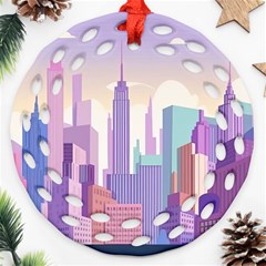 New York Skyline Cityscape Nyc New York City Round Filigree Ornament (Two Sides)