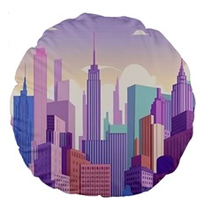 New York Skyline Cityscape Nyc New York City Large 18  Premium Round Cushions