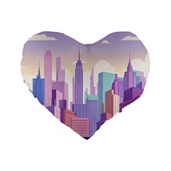 New York Skyline Cityscape Nyc New York City Standard 16  Premium Heart Shape Cushions by Jancukart