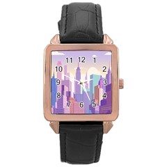 New York Skyline Cityscape Nyc New York City Rose Gold Leather Watch 