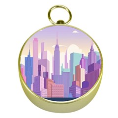 New York Skyline Cityscape Nyc New York City Gold Compasses