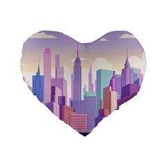 New York Skyline Cityscape Nyc New York City Standard 16  Premium Flano Heart Shape Cushions by Jancukart