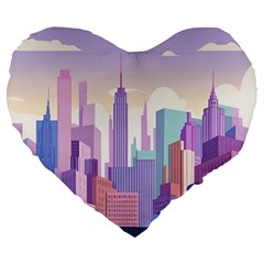 New York Skyline Cityscape Nyc New York City Large 19  Premium Flano Heart Shape Cushions by Jancukart