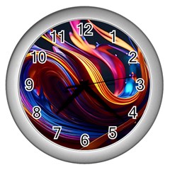 Waves Splash Liquid Paint Wall Wall Clock (silver)