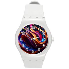 Waves Splash Liquid Paint Wall Round Plastic Sport Watch (m) by Jancukart