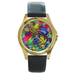 Waves Particles Vibration Atom Physics Technology Round Gold Metal Watch by Jancukart