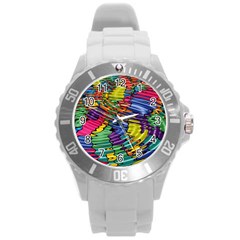 Waves Particles Vibration Atom Physics Technology Round Plastic Sport Watch (l) by Jancukart