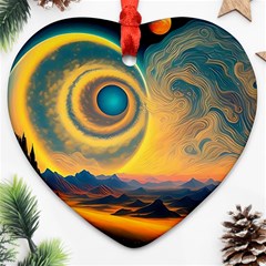 Surrealist Fantasy Dream Moon Space Ornament (heart) by Jancukart