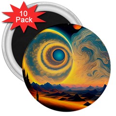 Surrealist Fantasy Dream Moon Space 3  Magnets (10 Pack) 