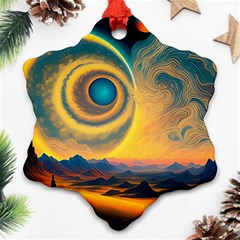 Surrealist Fantasy Dream Moon Space Snowflake Ornament (two Sides)