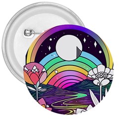 Rainbow Fun Cute Minimal Doodle Drawing Art 3  Buttons