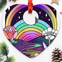 Rainbow Fun Cute Minimal Doodle Drawing Art Ornament (heart) by Jancukart