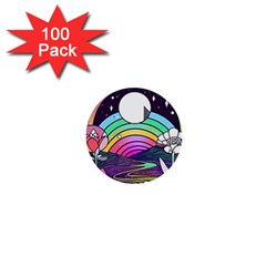 Rainbow Fun Cute Minimal Doodle Drawing Art 1  Mini Buttons (100 Pack) 