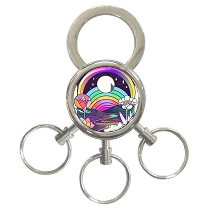 Rainbow Fun Cute Minimal Doodle Drawing Art 3-Ring Key Chain