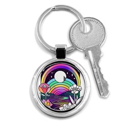 Rainbow Fun Cute Minimal Doodle Drawing Art Key Chain (round) by Jancukart