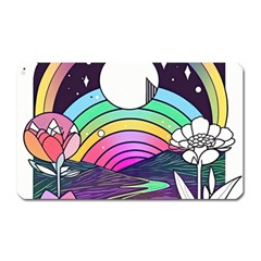 Rainbow Fun Cute Minimal Doodle Drawing Art Magnet (rectangular) by Jancukart