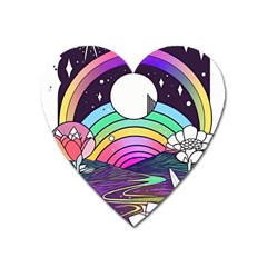 Rainbow Fun Cute Minimal Doodle Drawing Art Heart Magnet by Jancukart