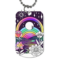 Rainbow Fun Cute Minimal Doodle Drawing Art Dog Tag (one Side)