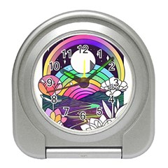 Rainbow Fun Cute Minimal Doodle Drawing Art Travel Alarm Clock