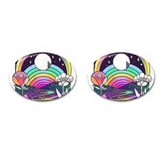 Rainbow Fun Cute Minimal Doodle Drawing Art Cufflinks (oval)