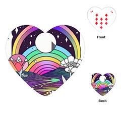 Rainbow Fun Cute Minimal Doodle Drawing Art Playing Cards Single Design (heart)