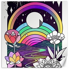 Rainbow Fun Cute Minimal Doodle Drawing Art Canvas 16  X 16 