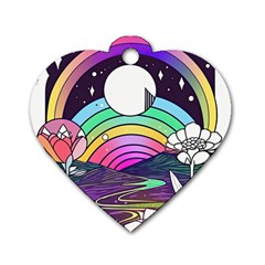 Rainbow Fun Cute Minimal Doodle Drawing Art Dog Tag Heart (two Sides)