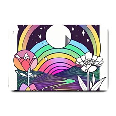 Rainbow Fun Cute Minimal Doodle Drawing Art Small Doormat