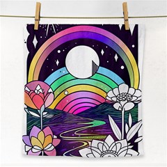 Rainbow Fun Cute Minimal Doodle Drawing Art Face Towel