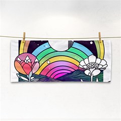 Rainbow Fun Cute Minimal Doodle Drawing Art Hand Towel