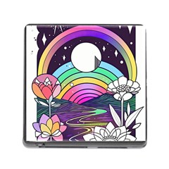 Rainbow Fun Cute Minimal Doodle Drawing Art Memory Card Reader (square 5 Slot)