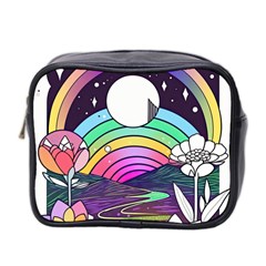 Rainbow Fun Cute Minimal Doodle Drawing Art Mini Toiletries Bag (two Sides) by Jancukart