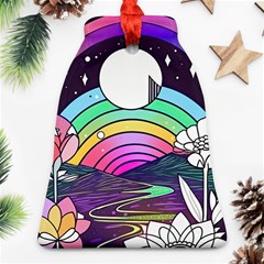 Rainbow Fun Cute Minimal Doodle Drawing Art Ornament (bell)