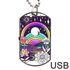 Rainbow Fun Cute Minimal Doodle Drawing Art Dog Tag Usb Flash (two Sides) by Jancukart