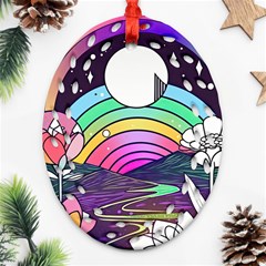 Rainbow Fun Cute Minimal Doodle Drawing Art Ornament (oval Filigree)