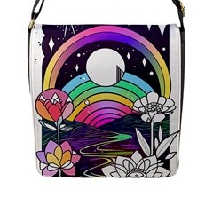 Rainbow Fun Cute Minimal Doodle Drawing Art Flap Closure Messenger Bag (l) by Jancukart