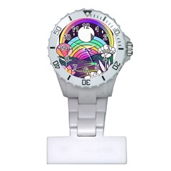 Rainbow Fun Cute Minimal Doodle Drawing Art Plastic Nurses Watch