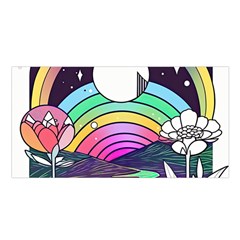 Rainbow Fun Cute Minimal Doodle Drawing Art Satin Shawl 45  X 80  by Jancukart