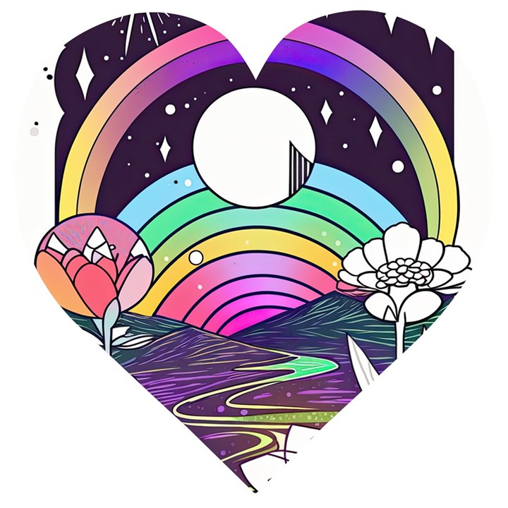 Rainbow Fun Cute Minimal Doodle Drawing Art Wooden Puzzle Heart