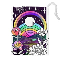 Rainbow Fun Cute Minimal Doodle Drawing Art Drawstring Pouch (5xl) by Jancukart