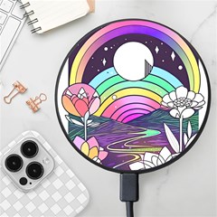 Rainbow Fun Cute Minimal Doodle Drawing Art Wireless Fast Charger(black)