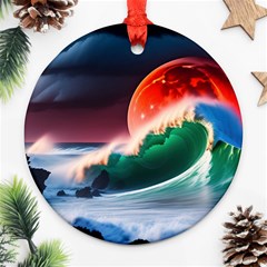 Sea Ocean Waves Rocks Sunset Artwork Ornament (round) by Jancukart