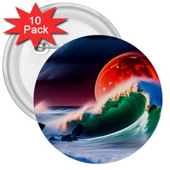 Sea Ocean Waves Rocks Sunset Artwork 3  Buttons (10 Pack)  by Jancukart