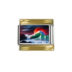 Sea Ocean Waves Rocks Sunset Artwork Gold Trim Italian Charm (9mm) by Jancukart