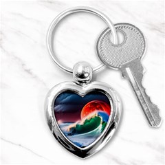 Sea Ocean Waves Rocks Sunset Artwork Key Chain (heart) by Jancukart