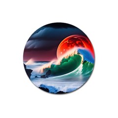 Sea Ocean Waves Rocks Sunset Artwork Magnet 3  (round) by Jancukart