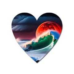 Sea Ocean Waves Rocks Sunset Artwork Heart Magnet