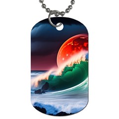 Sea Ocean Waves Rocks Sunset Artwork Dog Tag (two Sides) by Jancukart