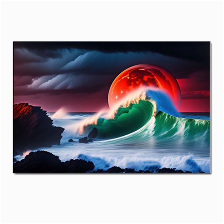 Sea Ocean Waves Rocks Sunset Artwork Postcard 4 x 6  (Pkg of 10)