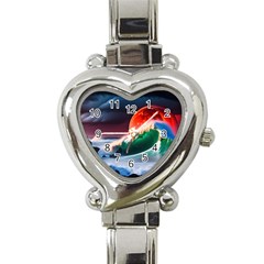 Sea Ocean Waves Rocks Sunset Artwork Heart Italian Charm Watch by Jancukart